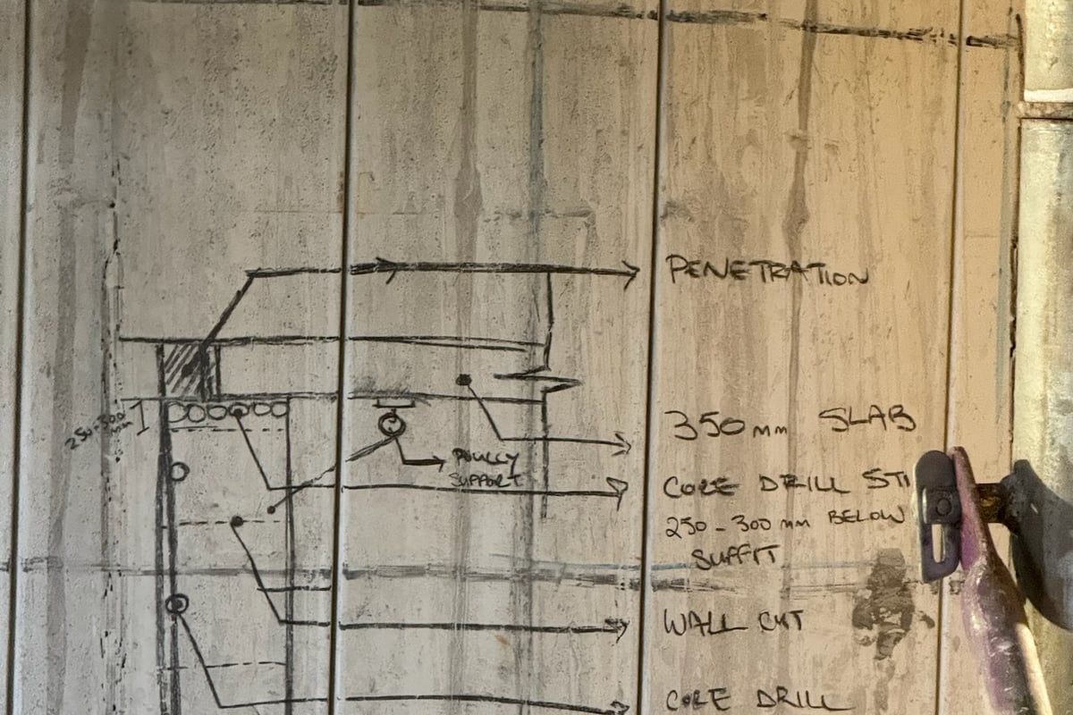 Temporary shoring system installation maintaining building integrity during alterations
